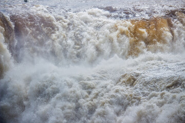 Close-up of the force of the water at Iguazu Falls, Misiones, Argentina