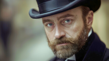 A British gentleman of recognizable appearance with a well-groomed beard, a former style that represented the fashion of the era as well as the financial status and reputation.