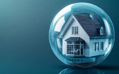 Home security concept illustrated with a house enclosed in a protective bubble and shield, showcasing safety and peace of mind. AI generated illustration