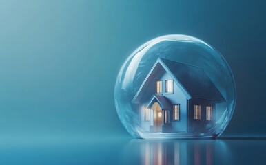 Home security concept illustrated with a house enclosed in a protective bubble and shield, showcasing safety and peace of mind. AI generated illustration