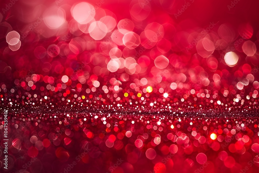 Poster Sparkling Red Bokeh Background with Glittering Lights