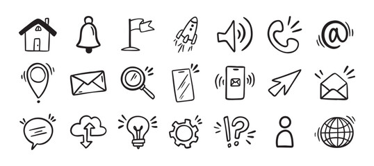 Contact doodle hand drawn icon. Isolated communication signs for business