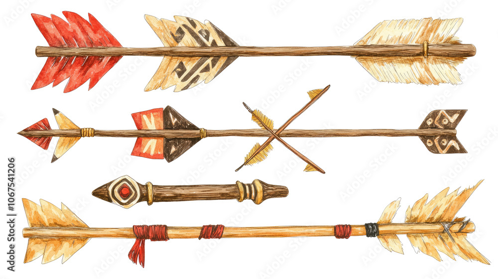 Poster hand drawn collection of decorative arrows on a transparent background generative ai