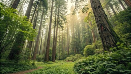 Fototapeta premium Heartfelt forest background with trees and foliage, organic shapes, plants