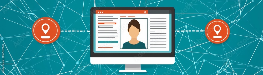 Poster user sends data through a detailed flat design interface to communication and connectivity in digita