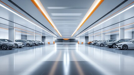 Spacious modern car park with luxury design elements and ample space for branding. AI generated illustration