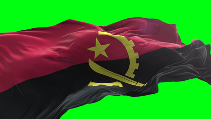 Angola flag - 3D realistic waving flag on green screen background for chroma key