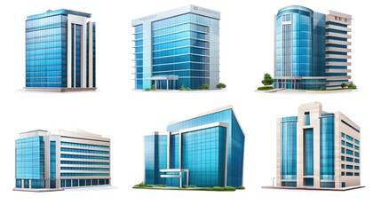 Modern Glass-Front Buildings Collection Isolated on a Clear Background Generative AI