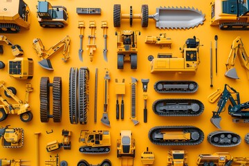 Fototapeta premium A Vibrant Collection of Construction Equipment and Tools on a Bright Yellow Background