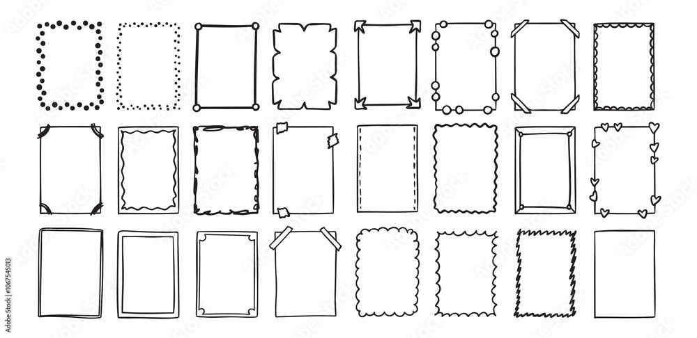 Poster hand drawn rectangle frame doodle vertical. line style empty drawing textbox
