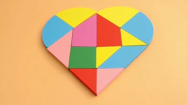 Placing last wooden puzzle piece that forms a heart