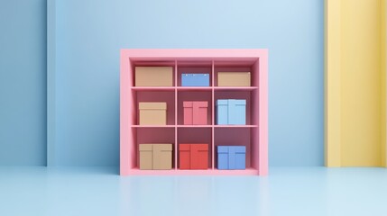 Inventory organization flat design front view logistics theme 3D render Triadic Color Scheme
