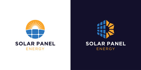 Solar Panel Energy Vector Logo Design. Eco-friendly Solar Panel and Sun Abstract Symbol. Solar Power Icon Logo Inspiration.