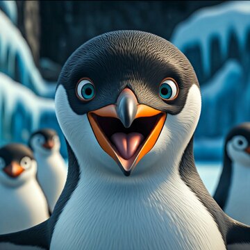 Un pingouin glissant sur la glace en effectuant des tours et des pirouettes