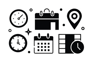 Time, Date, and Location Editable Stroke Icons Set - Minimalist Flat Vector Illustration for Navigation, UI, and UX Design