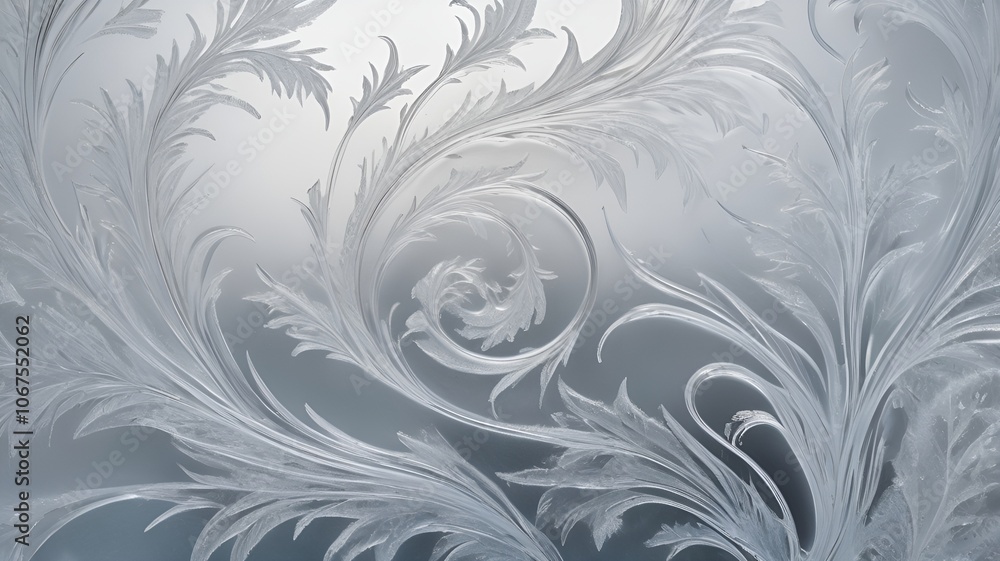 Aufkleber frosted glass with intricate ice patterns and swirling designs on a cool background copy space