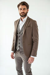 Full Body Male Model Isolated on a White Backdrop Wearing Classy Attire for a Magazine Photoshoot