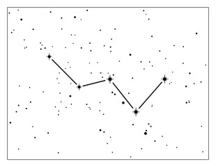 Simple astronomical illustration of the constellation Cassiopeia (The Queen). Design elements on transparent background. Use for print, websites and other graphics. Available as PNG or JPG.