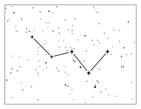 Simple astronomical illustration of the constellation Cassiopeia (The Queen). Design elements on transparent background. Use for print, websites and other graphics. Available as PNG or JPG.