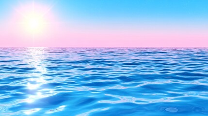 Obraz premium Blue Ocean Water Surface with Sunset Sky and Sun Reflection