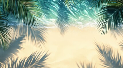 Palm leaf shadows on tropical sandy beach abstract background