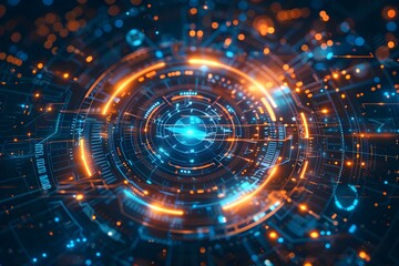 Obraz premium Futuristic Digital Interface with Glowing Circuits and Data Patterns