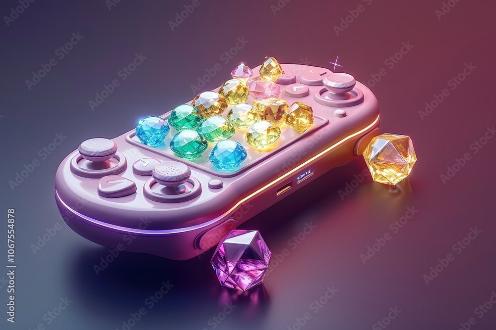 Poster a colorful gaming controller adorned with sparkling gems