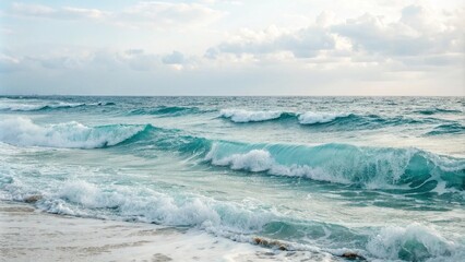 Fototapeta premium Softly blended watercolor waves on a serene ocean background, outdoors, blue, nature, watercolor