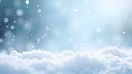 Soft snowflakes gently falling on a serene winter landscape during daylight hours, creating a peaceful and magical atmosphere