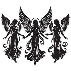 Angels silhouette vector art black color design and solid white background 