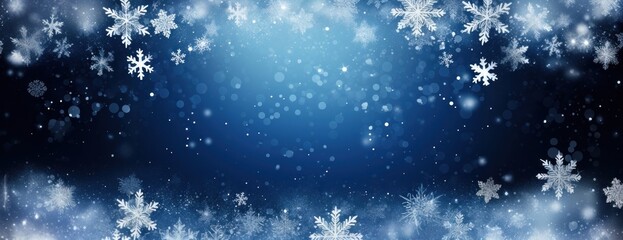 Clear white snowflakes on a blue background winter illustration atmosphere.