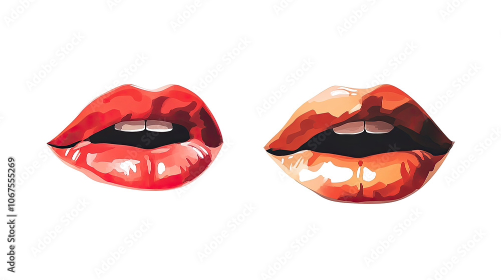 Poster red lips collection illustrations on a transparent background generative ai