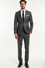 Full Body Male Model Isolated on a White Backdrop Wearing Classy Attire for a Magazine Photoshoot