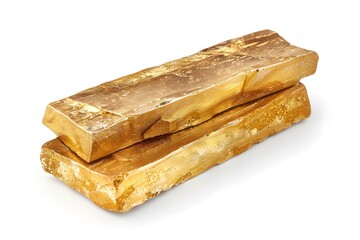 Two Gleaming Gold Bars on a White Background