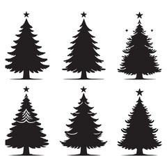 Christmas Tree Silhouette  vector set black color and solid white background