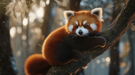 Fototapeta premium Red Panda sitting on a tree branch