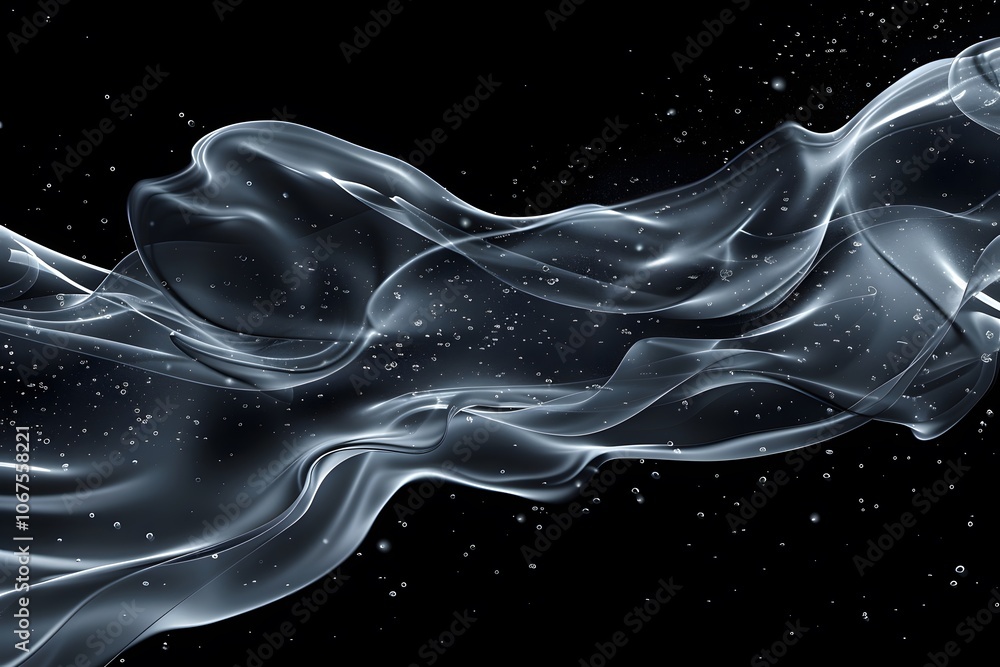 Poster ethereal flow of transparent waves with sparkling particles