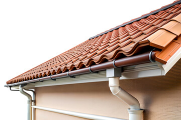 Roof with tile roof isolated on white background. Clipping path included.