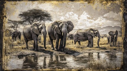 Fototapeta premium Safari Animals in Africa Composite