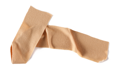 Adhesive bandage crumpled isolated on white background, top view