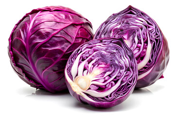 Purple cabbage isolated on white background. Clipping path included.
