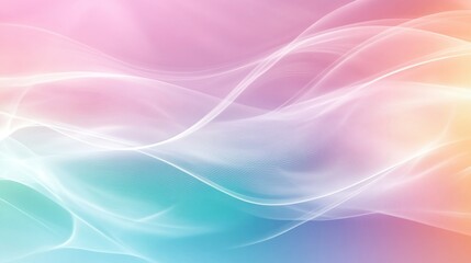 Fototapeta premium Abstract background with flowing white smoke on a gradient of pink, blue, and yellow.