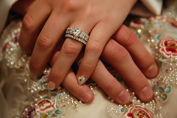 Elegant Wedding Rings Adorned on Beautifully Decorated Hands