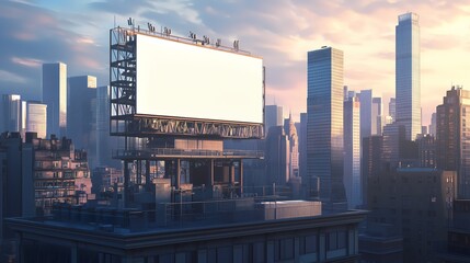 Blank billboard with for advertising work,
behind the city.