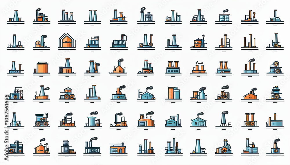 Leinwandbilder a set of 30 linear icon illustrations related to factories and industry are included in this editabl