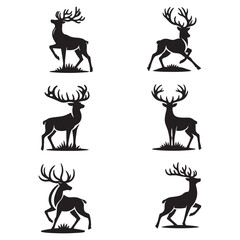 Reindeer Silhouette  vector set black color and solid white background