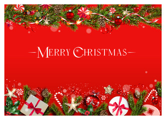 Christmas winter red background with decor.eps