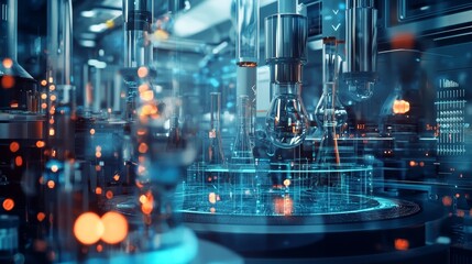 Fototapeta premium Futuristic laboratory with digital and scientific equipment