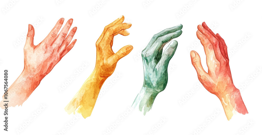 Poster colorful watercolor hands representing unity and support generative ai