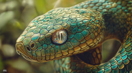 Fototapeta premium Surreal Illustration of a Mystical Snake with Sparkling Eyes